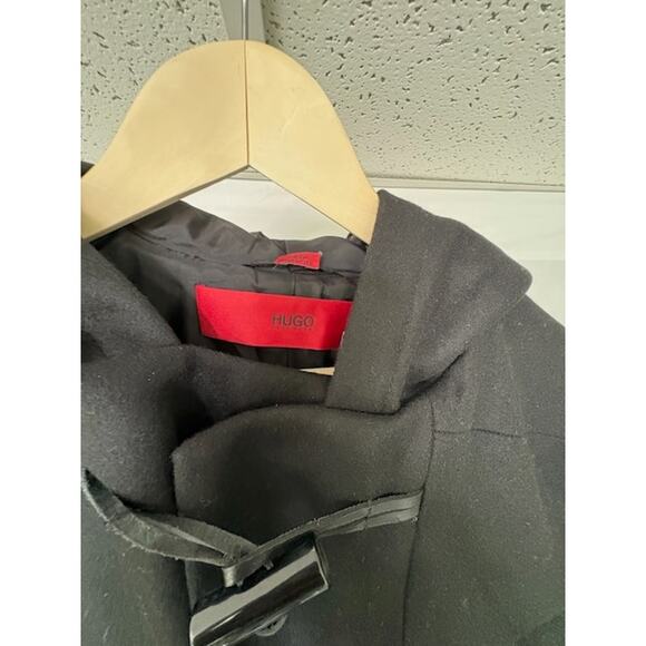 NEW Hugo Boss Wool Hooded Duffle Coat Jacket Toggle Zipper-Up Gray Mens Size 44R - Picture 4 of 11